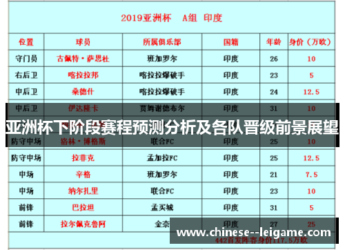 亚洲杯下阶段赛程预测分析及各队晋级前景展望 亚洲杯下阶段赛程预测分析及各队晋级前景展望